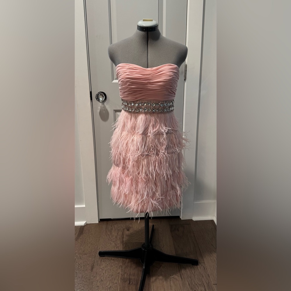 Arden B Pink Strapless Feather Dress